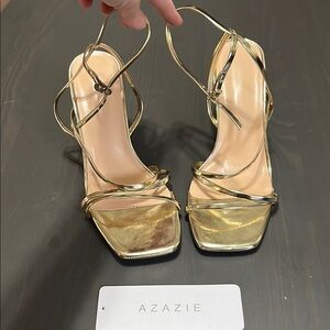 NIB Azazie Gold Heels Elegant Strappy Design